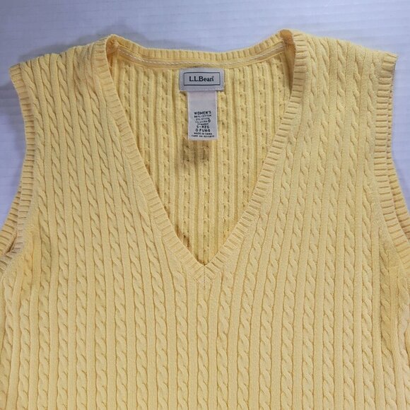 L.L. Bean Women Sleeveless Yellow Cable Knit Cotton V-Neck Sweater Vest Size S - Picture 2 of 6